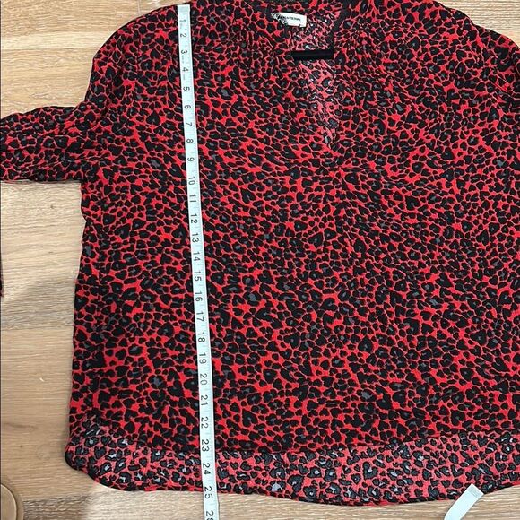 Zadig & Voltaire Black and Red Leopard Print V-Neck Blouse, Size Medium - Picture 10 of 10